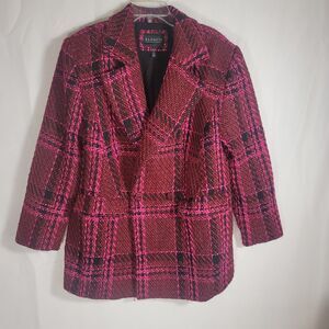 ELOQUII Bold Pink & Burgundy Plaid Tweed Checked Blazer Jacket – Women's Size 14